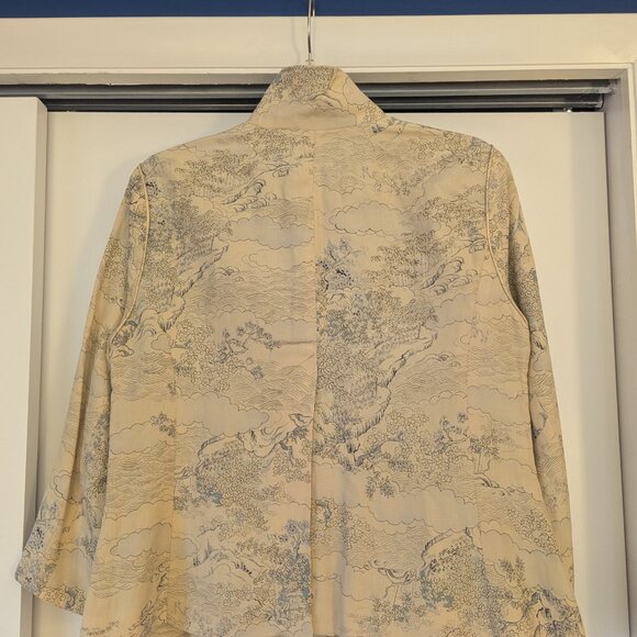 Cream and Blue Silk and Linen Toile Jacket by Wear in Good Health - Picture 2 of 10
